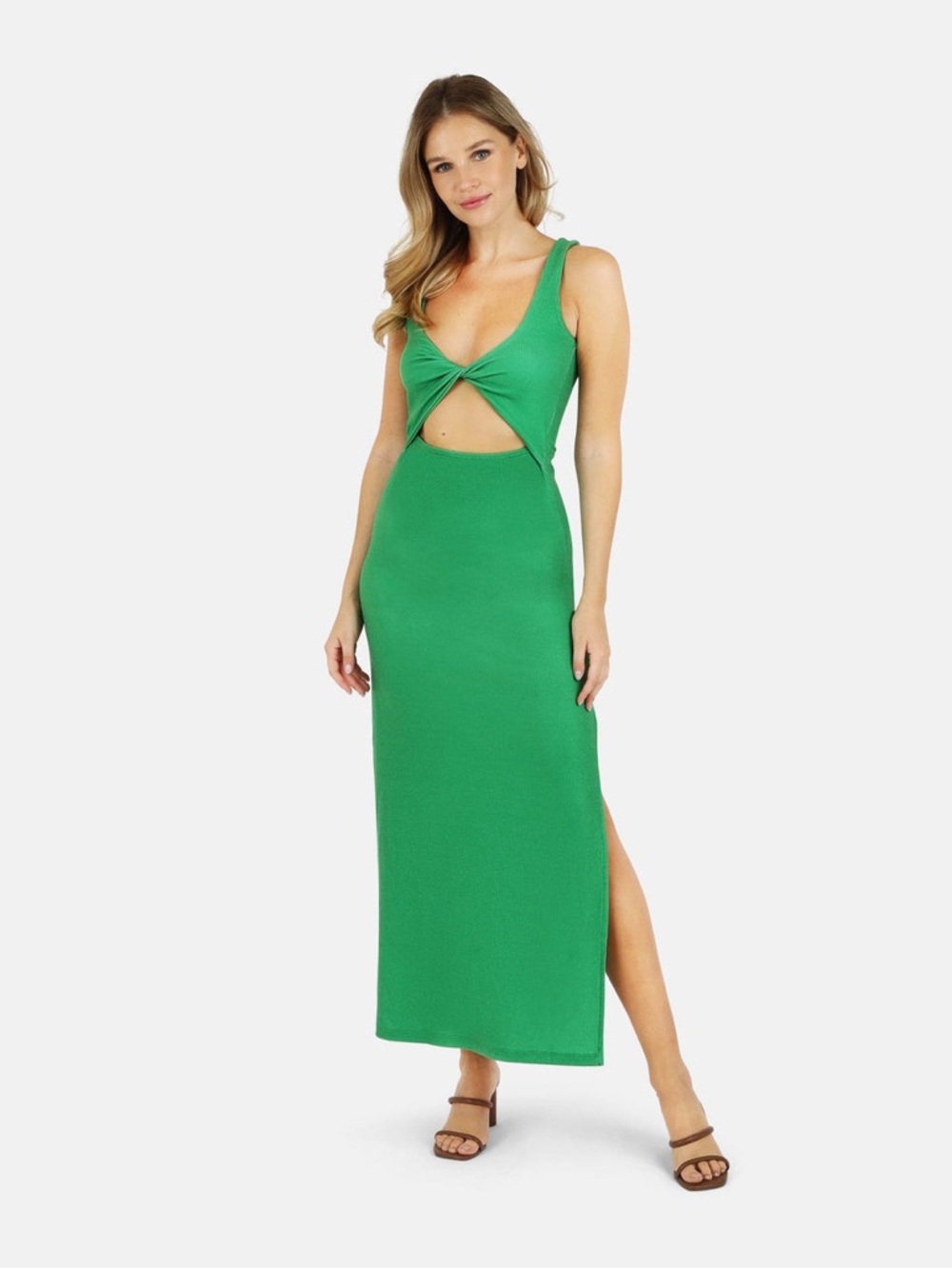 Green Emerald Twist Cutout Maxi Dress